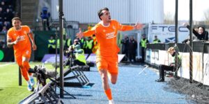 Bojan Miovski celebrates after scoring against Falkik (photo by rangers.co.uk)
