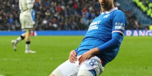 Bojan Miovski celebrates after scoring against Dundee United (photo: rangers.co.uk)